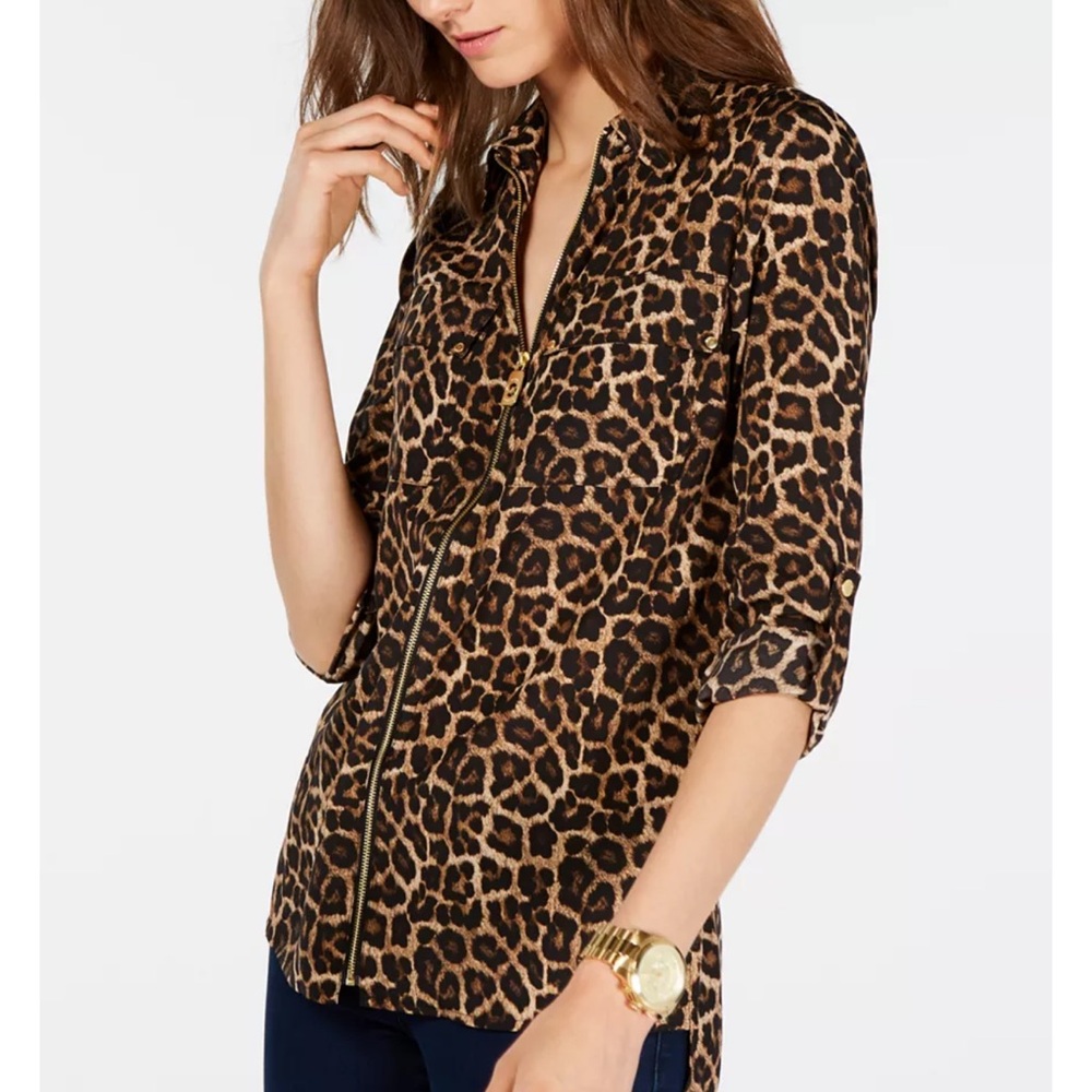 Michael Kors Leopard print Zip Front Top/Jacket Sz 1X - Picture 2 of 8